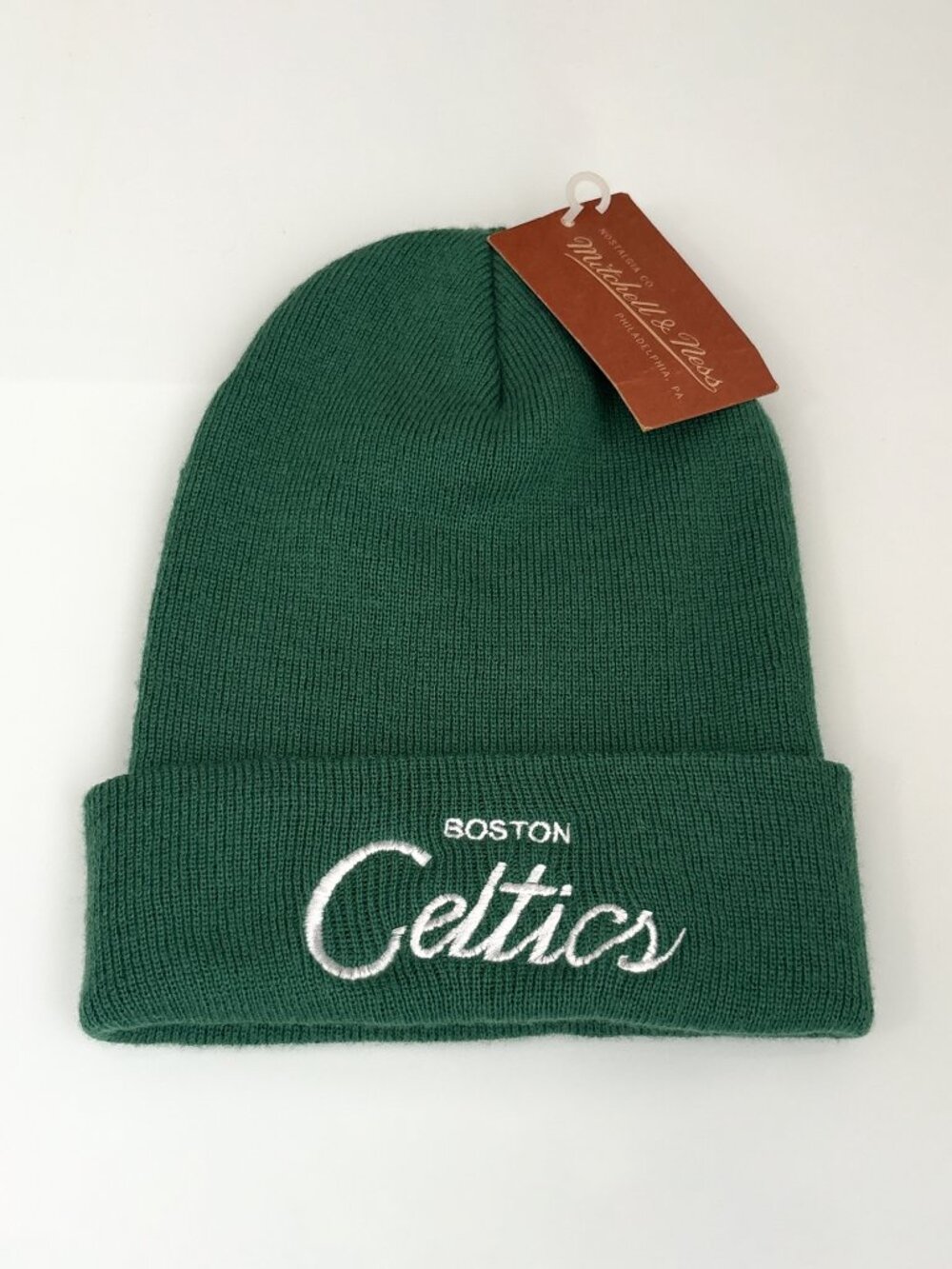 Mitchell & Ness Boston Celtics Script Cuffed Knit Beanie Hat OSFM NWT